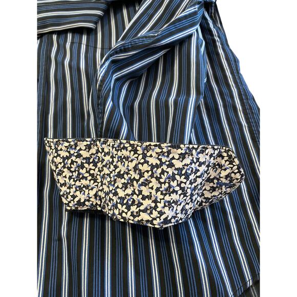 Bugatchi Uomo Mens Medium Long Sleeve Button Up All Cotton Blue White Stripe - Picture 5 of 12